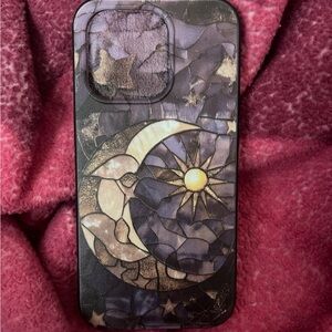 Moon and Stars Phone Case - Purple and Gold IPhone 14 Pro case